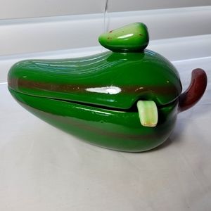 VINTAGE MEXICAN POTTERY GREEN JALAPEÑO RELISH SALSA DISH BOWL